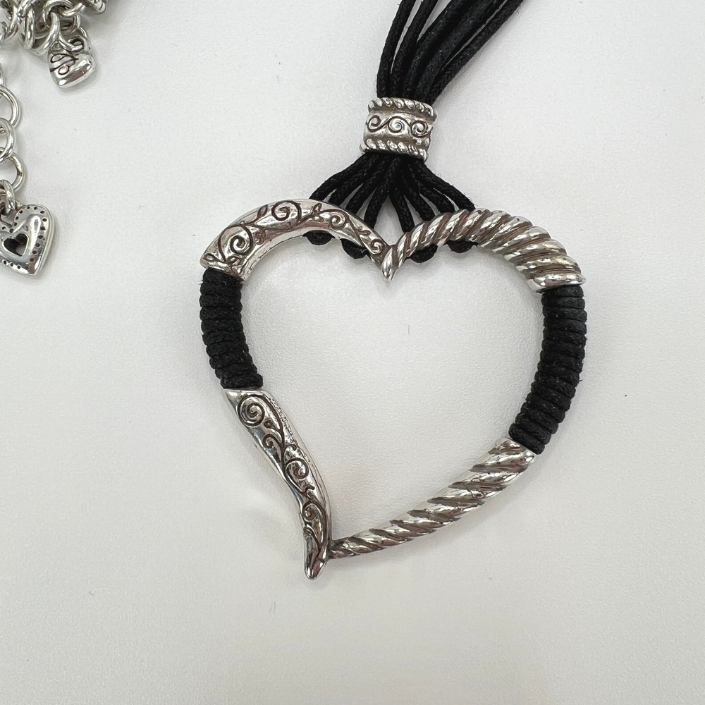 Brighton Heritage Heart Corded Necklace Black Silver Plated Multi Strand - Picture 6 of 11